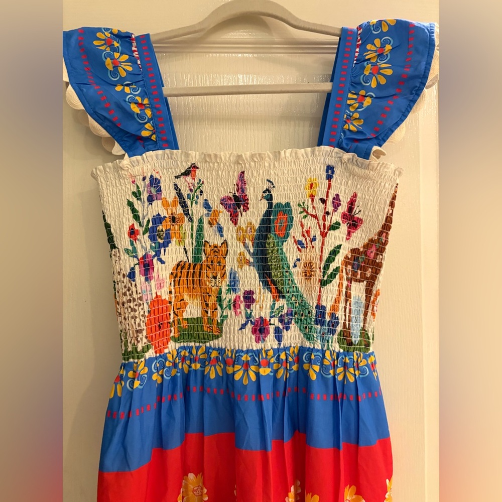 THML Tropical Animal Print Smocked Midi Dress Small Anthropologie NWT - Picture 13 of 16